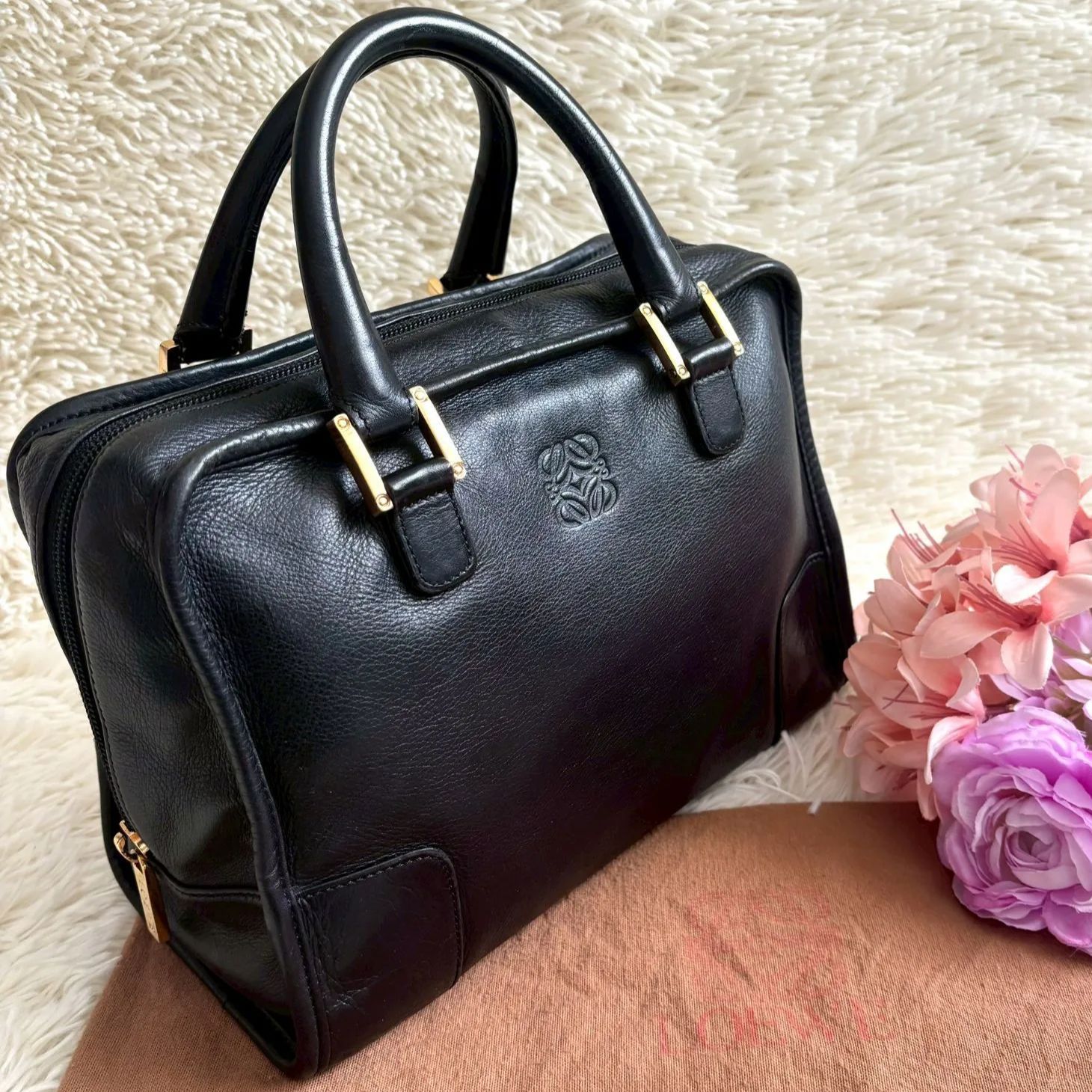 【美品】LOEWE アマソナ26 ミニボストンバッグ カーフレザー ブラック LOEWE アマソナ 26 ハンドバッグ ミニボストンバッグ ブラック