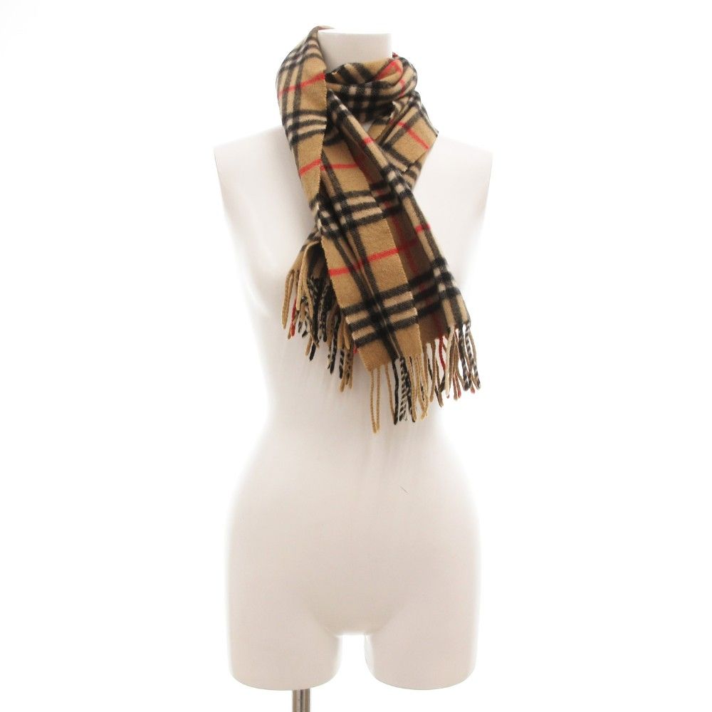 希少 BURBERRYS カシミヤ 黒 マフラーストール ゴールド　フリンジ太 BURBERRY BLACK LABEL（バーバリーブラックレーベル） マフラー