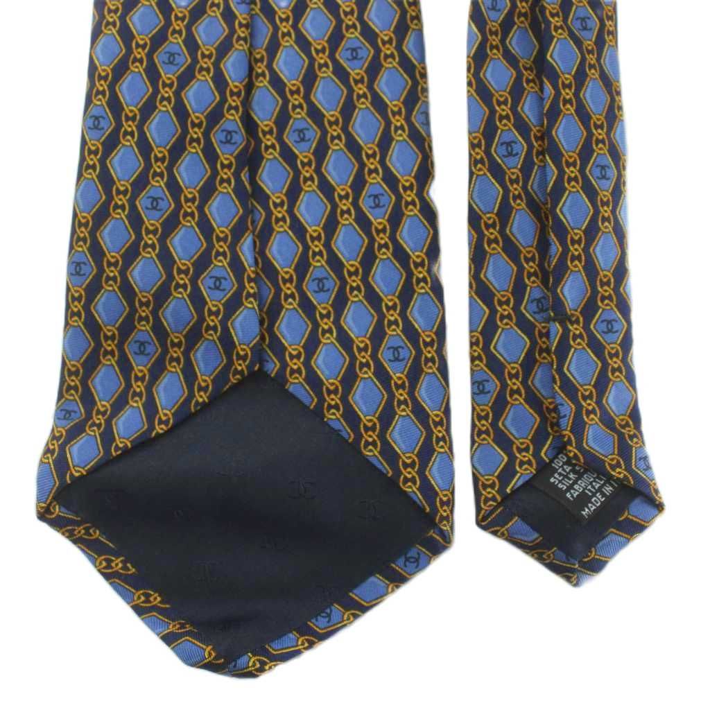 シャネル CHANEL ネクタイ 絹 シルク ワイドタイ 総柄 ココマーク 紺