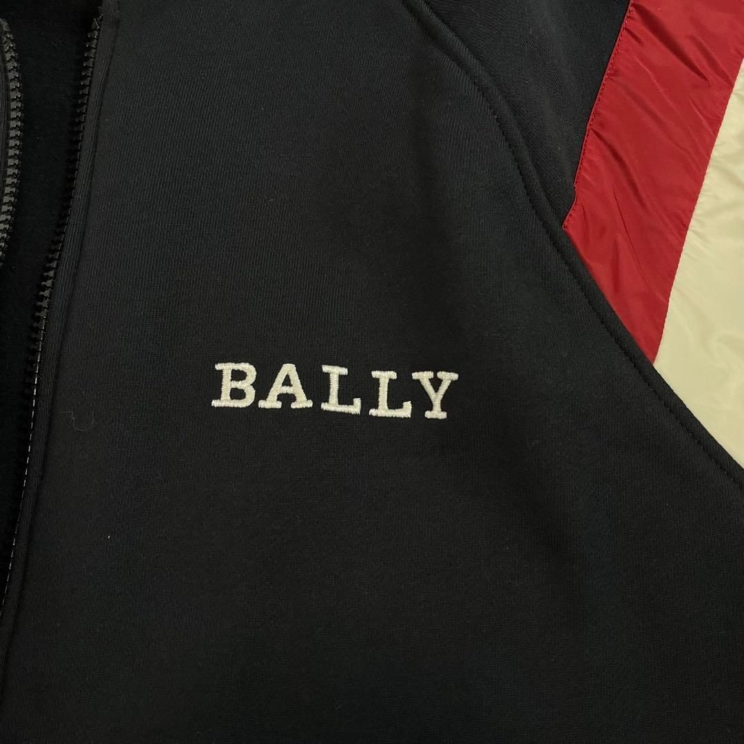BALLY ジップアップ パーカー 刺繍ロゴ 切り替え ブラック L 裏 