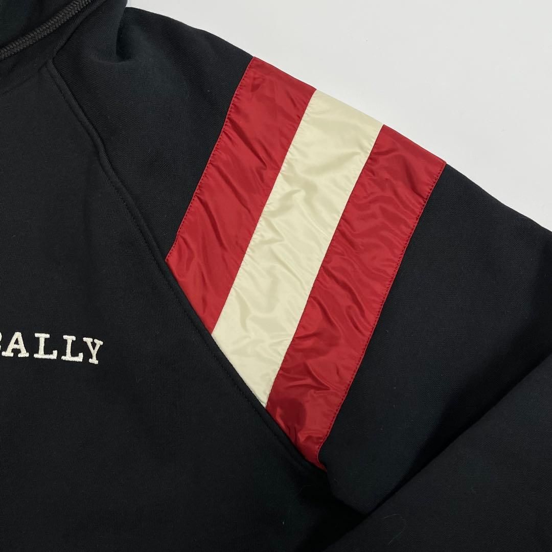 BALLY ジップアップ パーカー 刺繍ロゴ 切り替え ブラック L 裏 