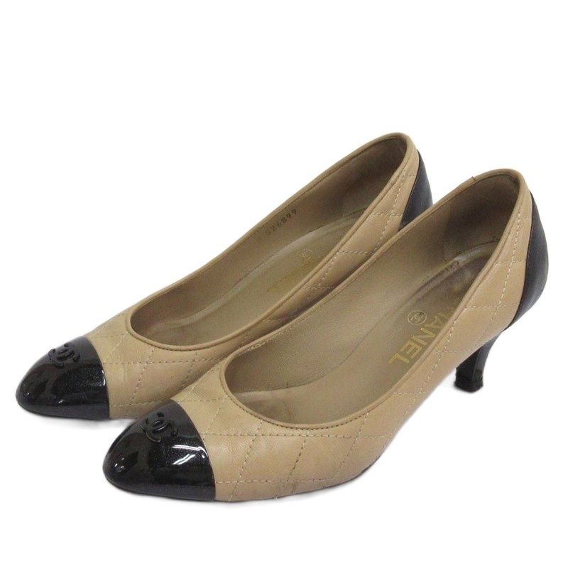 シャネル CHANEL マトラッセ ココマーク パンプス ベージュ バイカラー