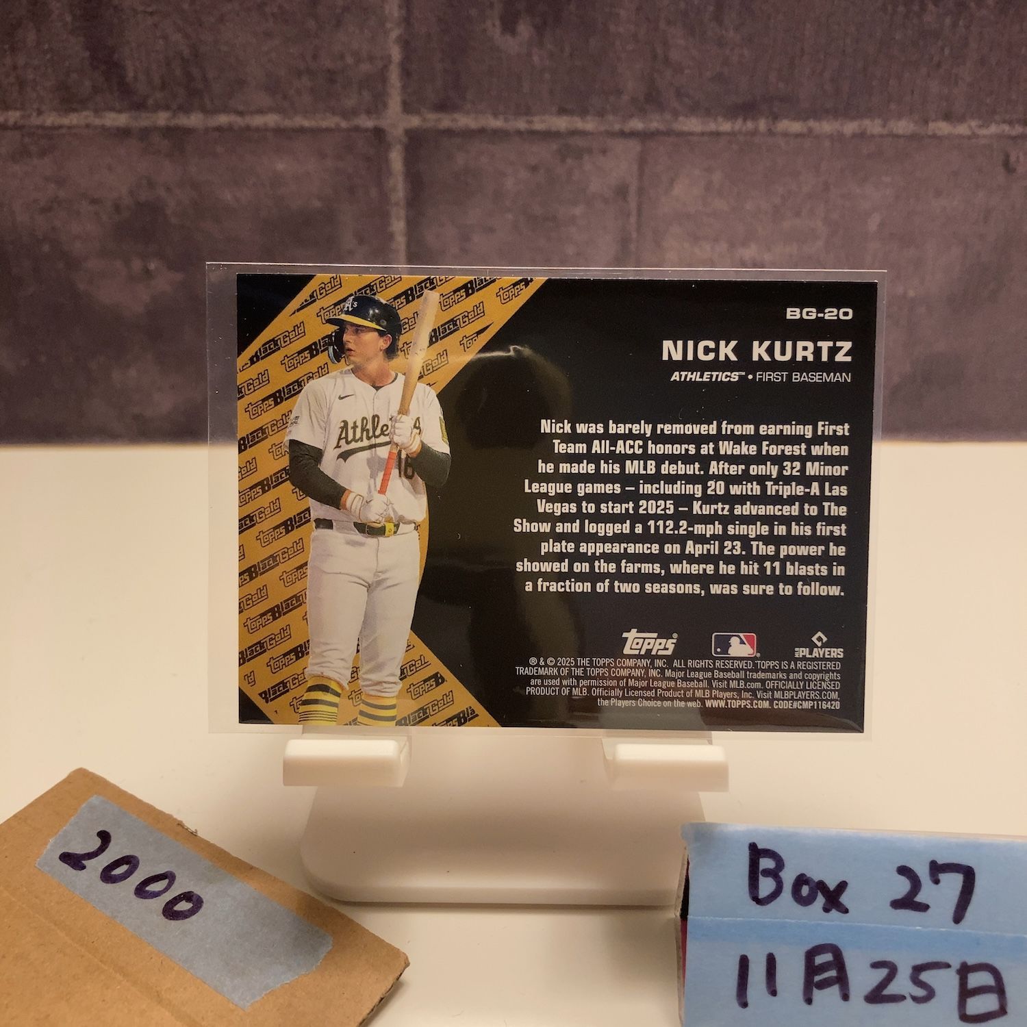 2025 Topps Nick Kurtz Oakland Athletics Black Gold RC ルーキー 