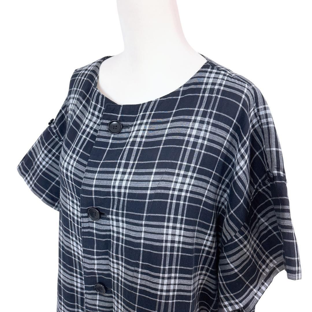 美品】ワイズ Y's 半袖 シャツ ワンピース 袖折り可 1 チェック 紺×白
