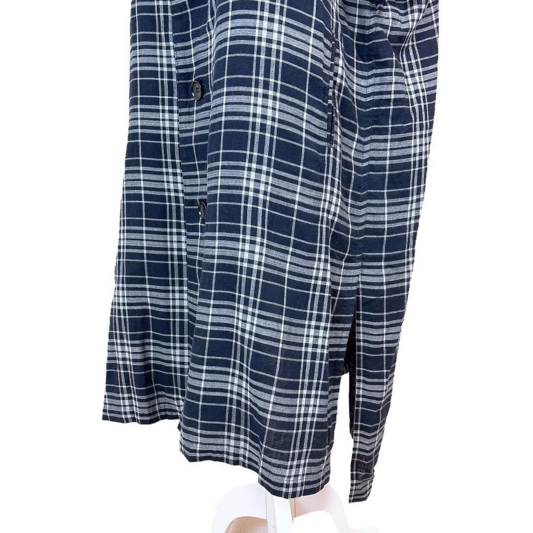 美品】ワイズ Y's 半袖 シャツ ワンピース 袖折り可 1 チェック 紺×白
