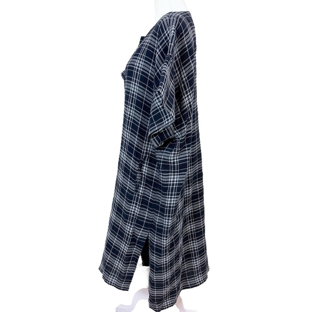 美品】ワイズ Y's 半袖 シャツ ワンピース 袖折り可 1 チェック 紺×白