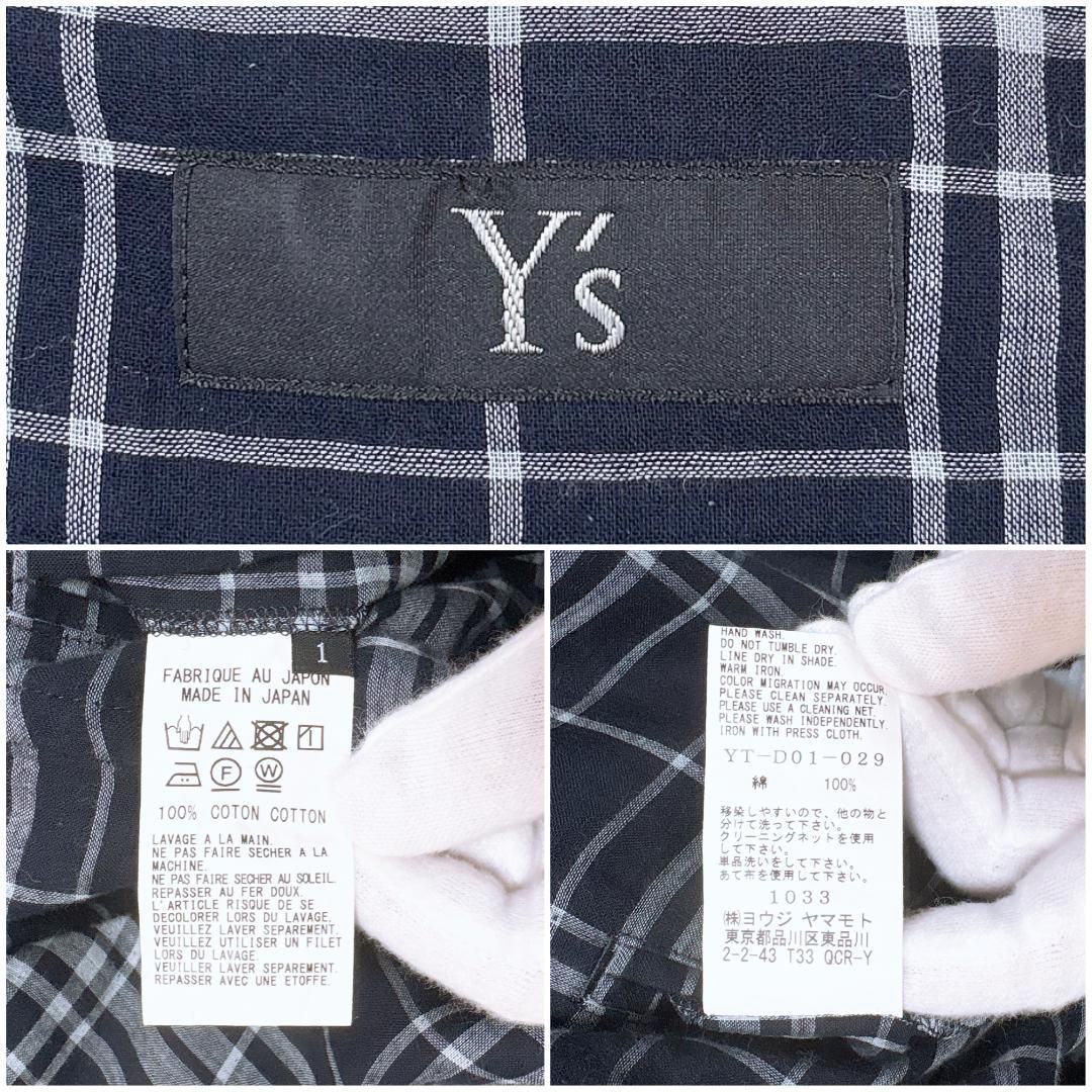 美品】ワイズ Y's 半袖 シャツ ワンピース 袖折り可 1 チェック 紺×白