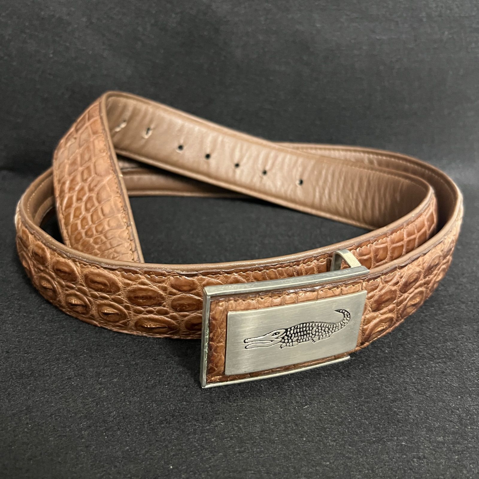クロコダイル ワニ革 ベルト 本革 ブラウン 茶色 - メルカリ