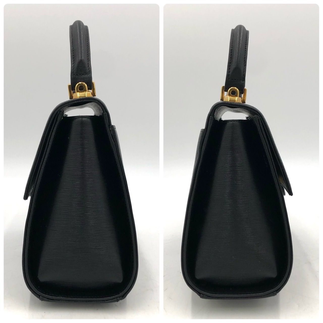 HANAE MORI ハナエモリ ハンドバッグ レザー 黒 サークルロゴ ゴールド 