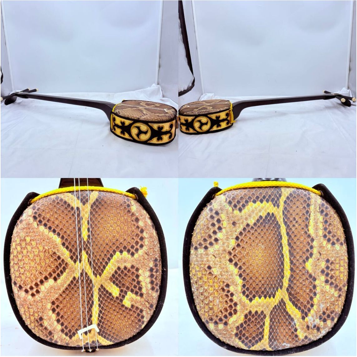 三線 三線 本革蛇皮張り 美品 琉球楽器 伝統楽器 中古 現状品本革蛇皮