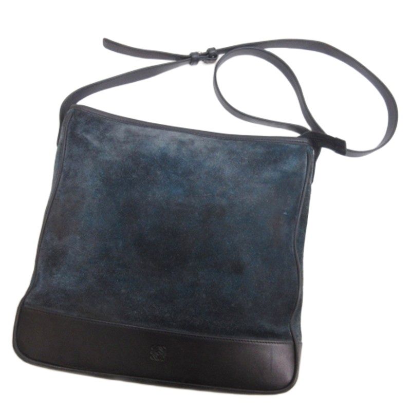 ロエベ LOEWE MADRID アナグラム スエード ショルダーバッグ ネイビー 