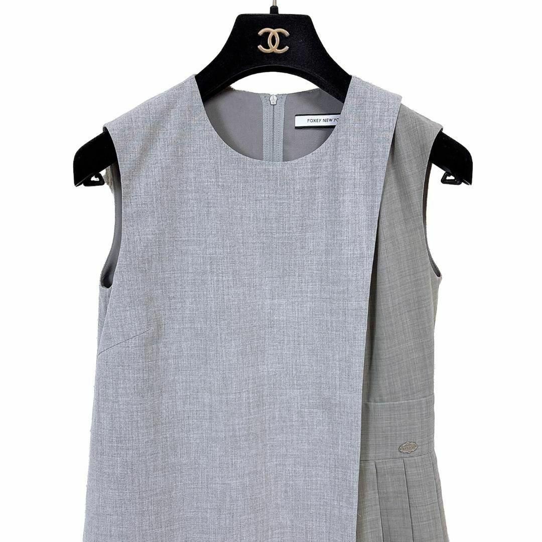 美品】FOXEY NEW YORK ノースリーブワンピース 38 無地 グレー - メルカリ
