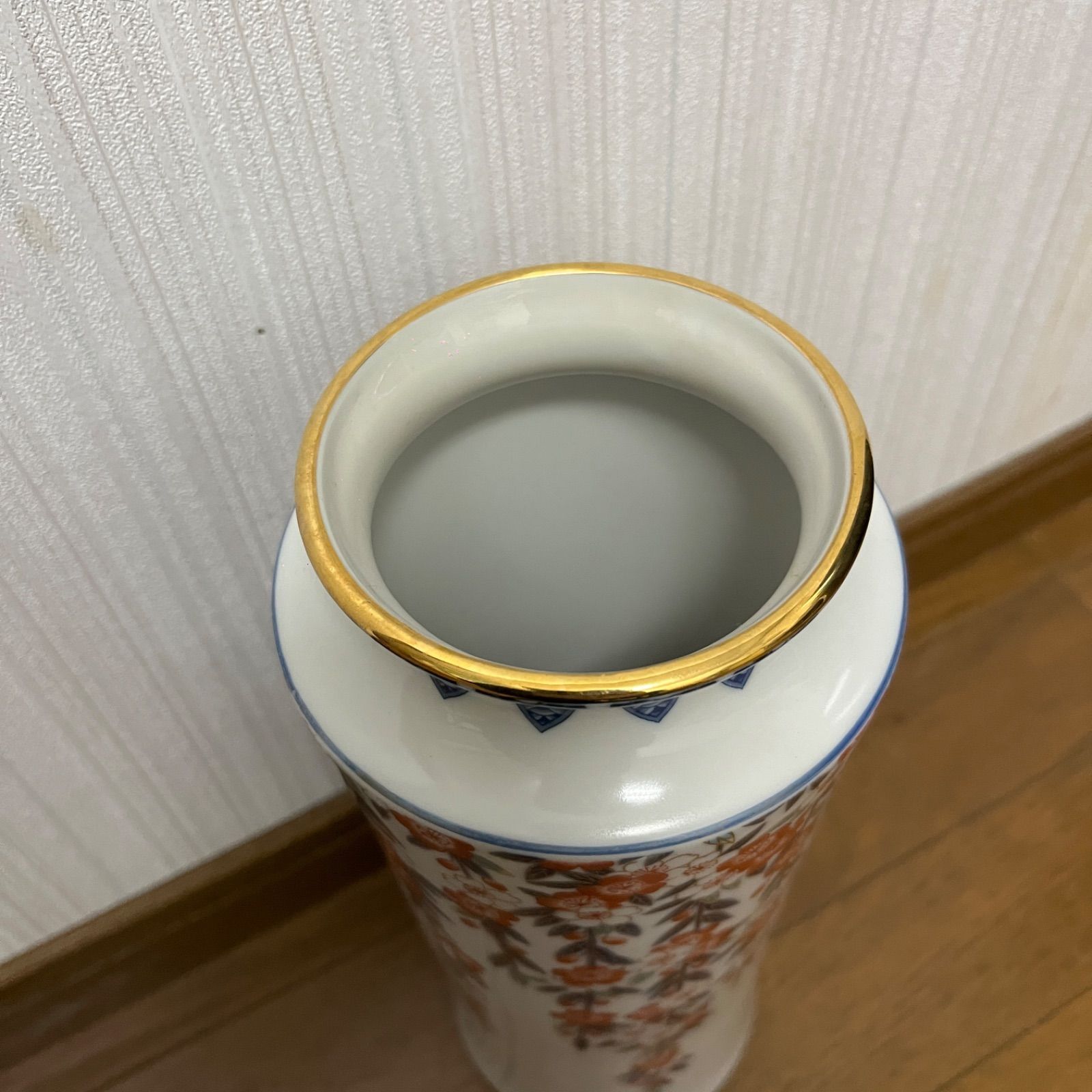 幸山窯 有田焼 花柄 陶器製 円筒形 花瓶 花入 骨董 フラワーベース