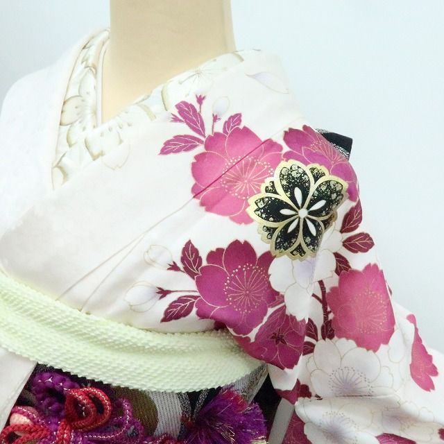 百華❀Y4406◇美品 正絹 金駒刺繡 桜 手縫い仕立て 成人式 振袖
