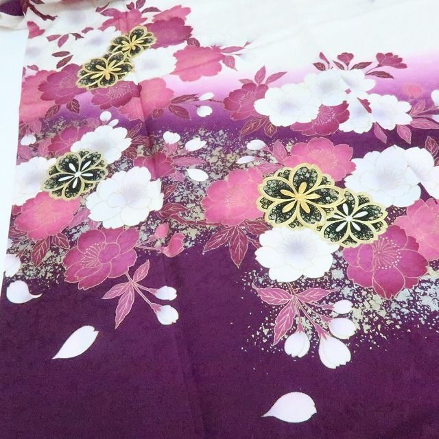 百華❀Y4406◇美品 正絹 金駒刺繡 桜 手縫い仕立て 成人式 振袖