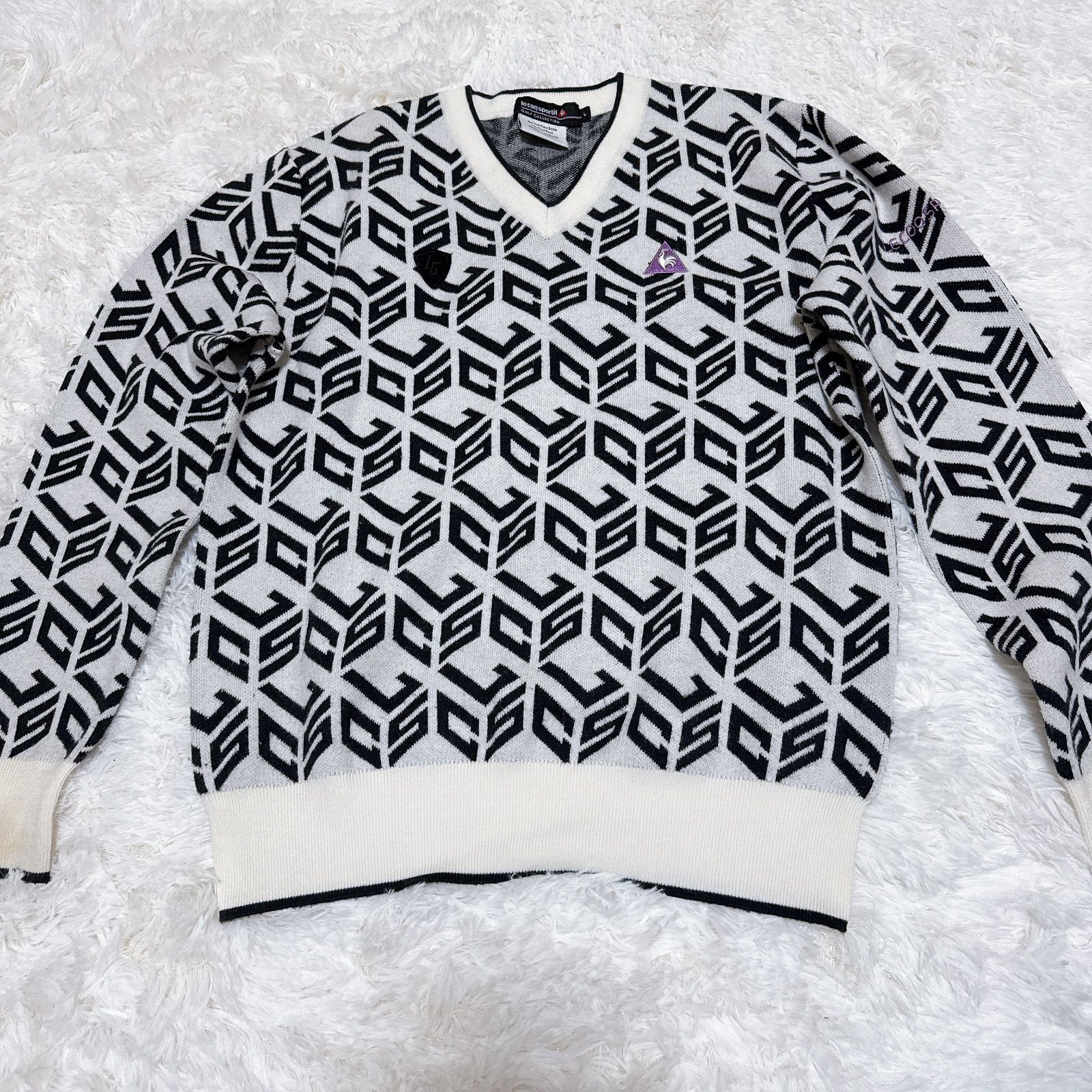 【新品】le coq sportif ゴルフコレクション Vネックセーター L le coq sportif ゴルフコレクション 総柄ニットセーター Lサイズ V