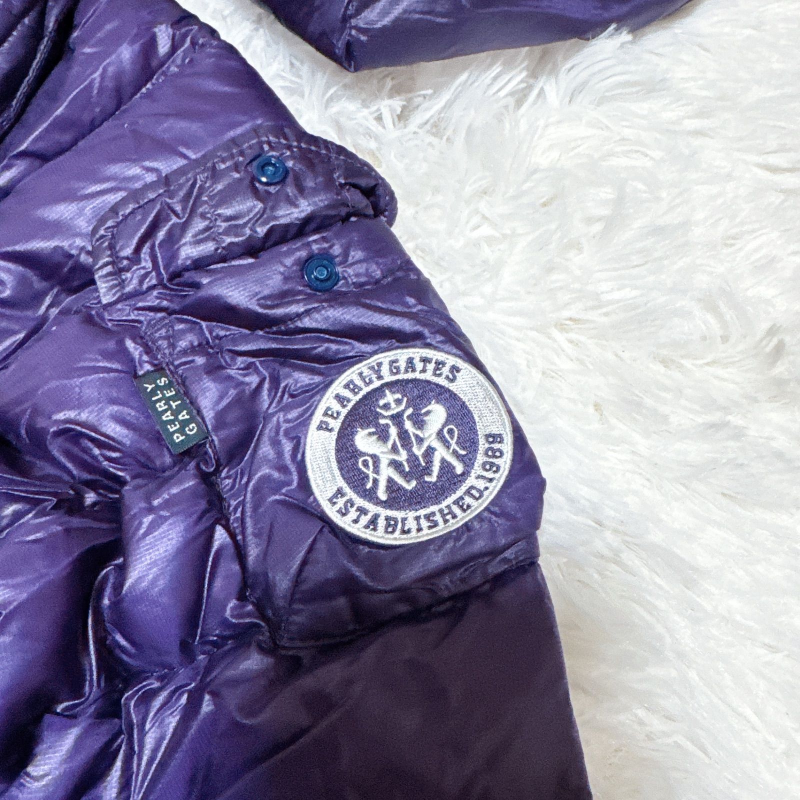 パーリーゲイツ　メンズ　ダウンジャケット　パープル　メンズ　大きめ　サイズ7 パーリーゲイツ ダウンジャケット 紫 パープル 軽量ダウン 収納袋付き