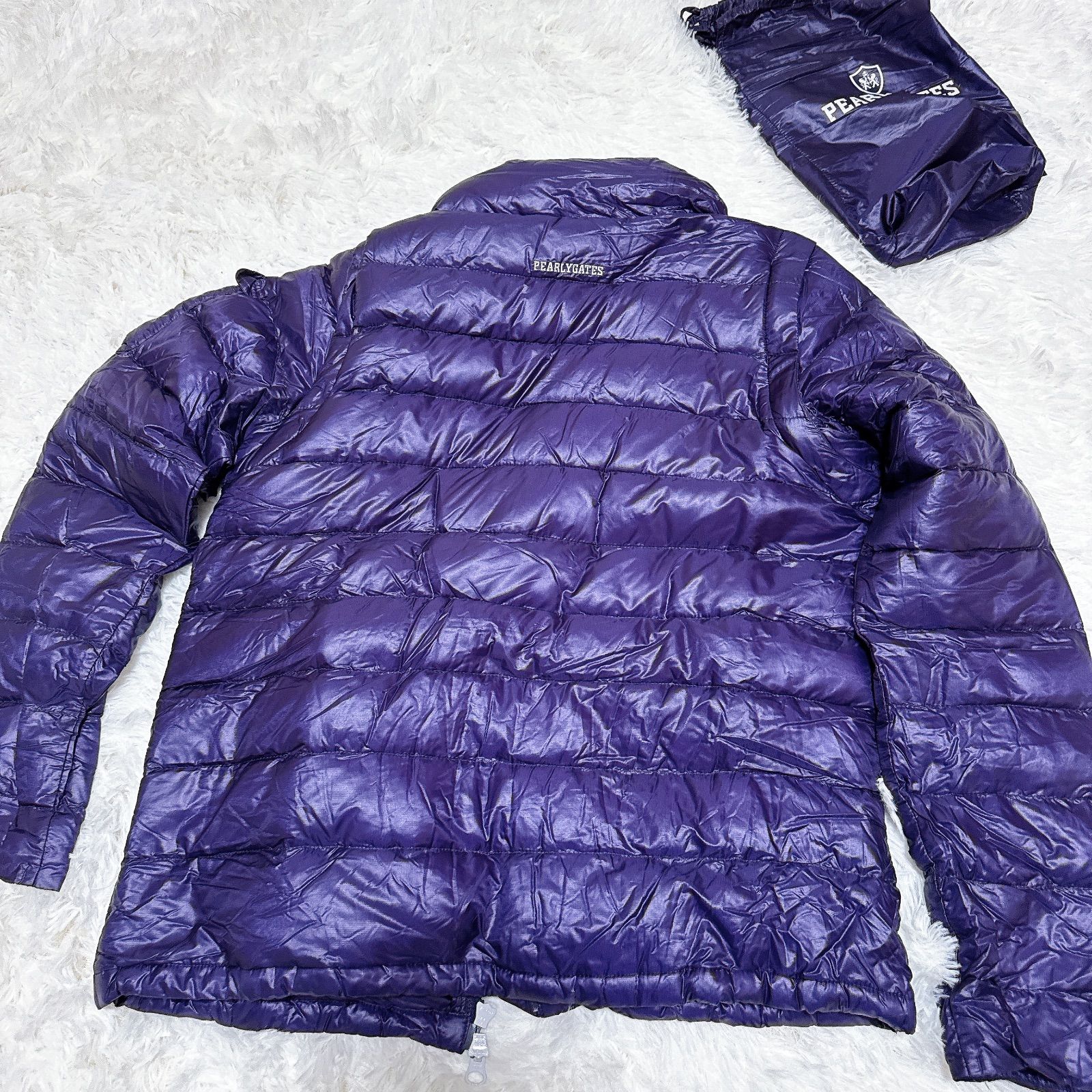パーリーゲイツ　メンズ　ダウンジャケット　パープル　メンズ　大きめ　サイズ7 パーリーゲイツ ダウンジャケット 紫 パープル 軽量ダウン 収納袋付き