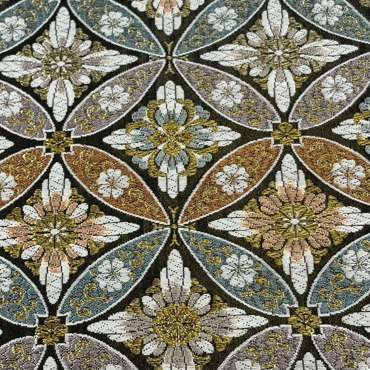 美品】 袋帯 秀品 七宝 花菱 金銀糸 箔 墨色 六通 正絹 【中古