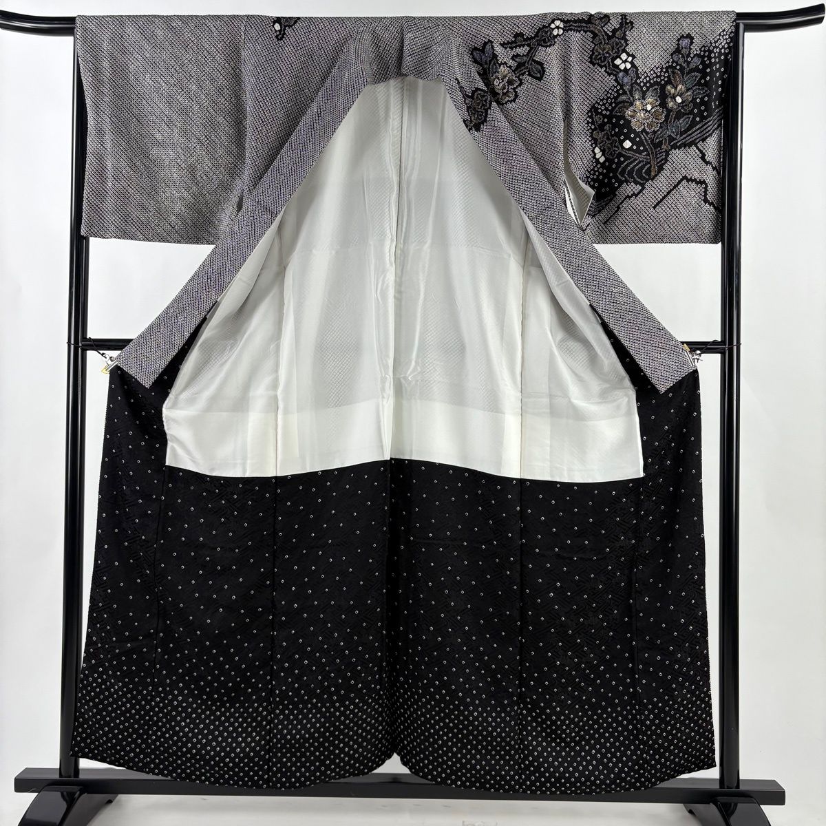 美品】 訪問着 身丈157cm 裄丈65cm M 袷 袋帯セット 草花 流水 総絞り