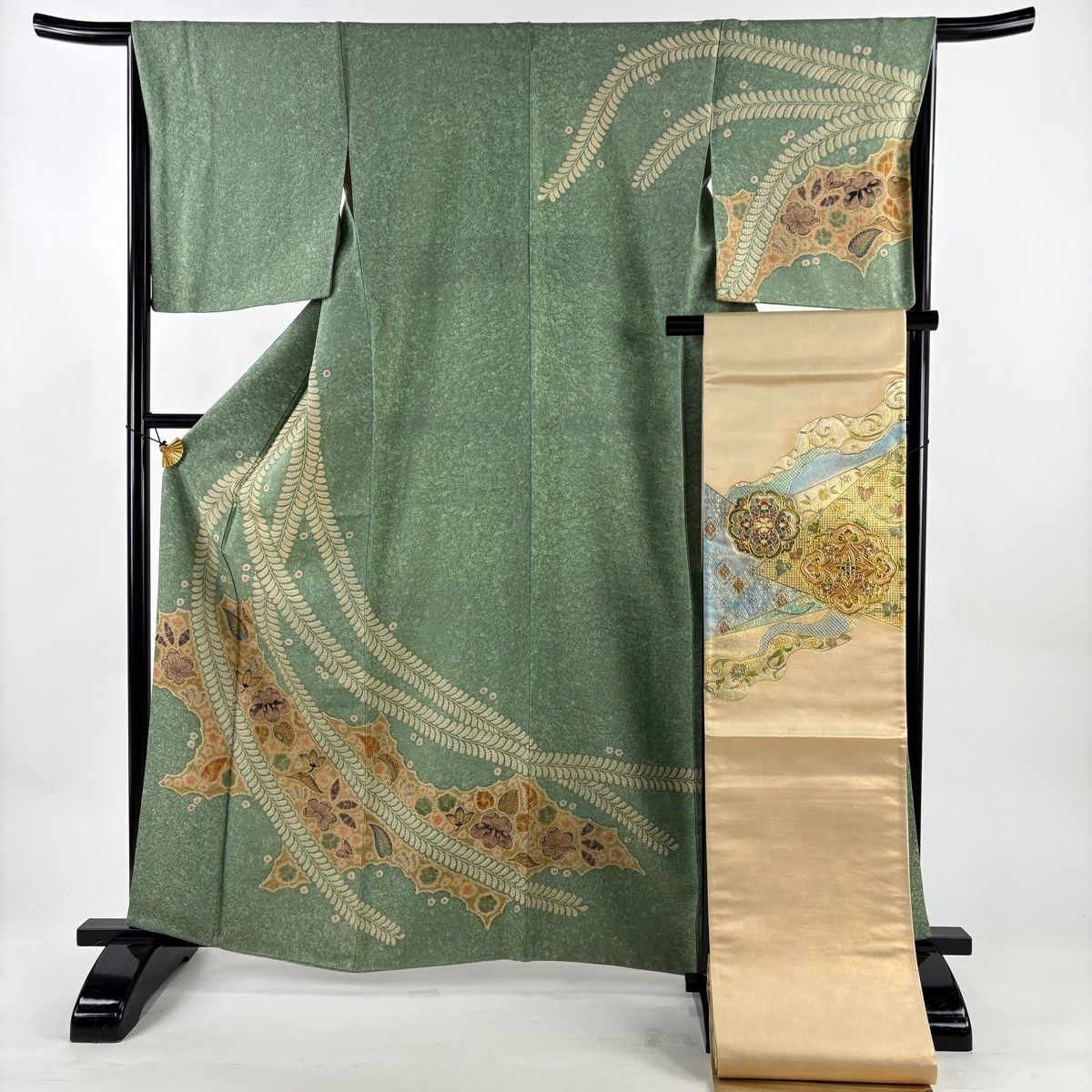 訪問着 身丈162.5cm 裄丈66cm M 袷 水野保 袋帯セット 落款 辻が花 金