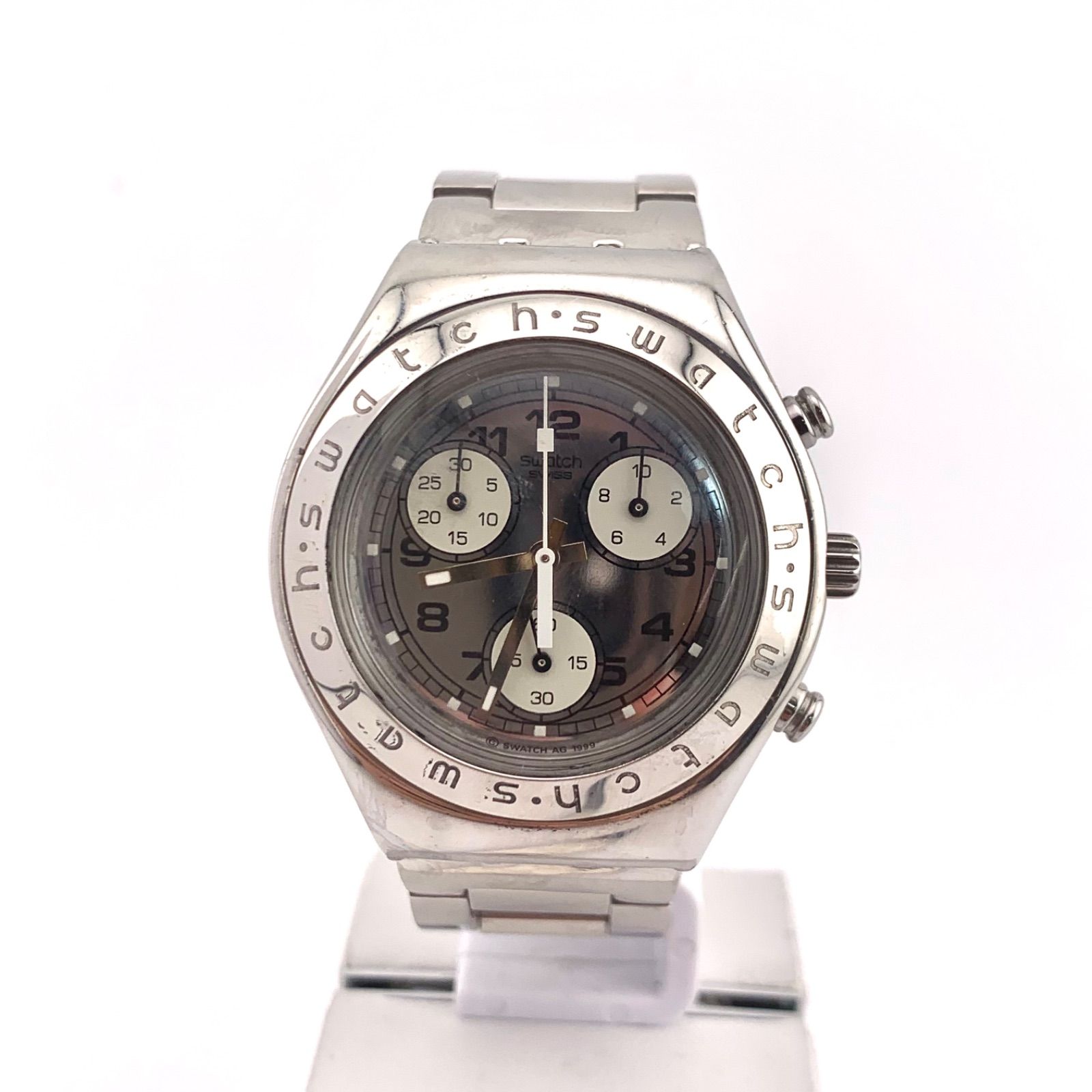 中古】Swatch AG 1999 クロノグラフ 腕時計 シルバー/ブラック ユニ 