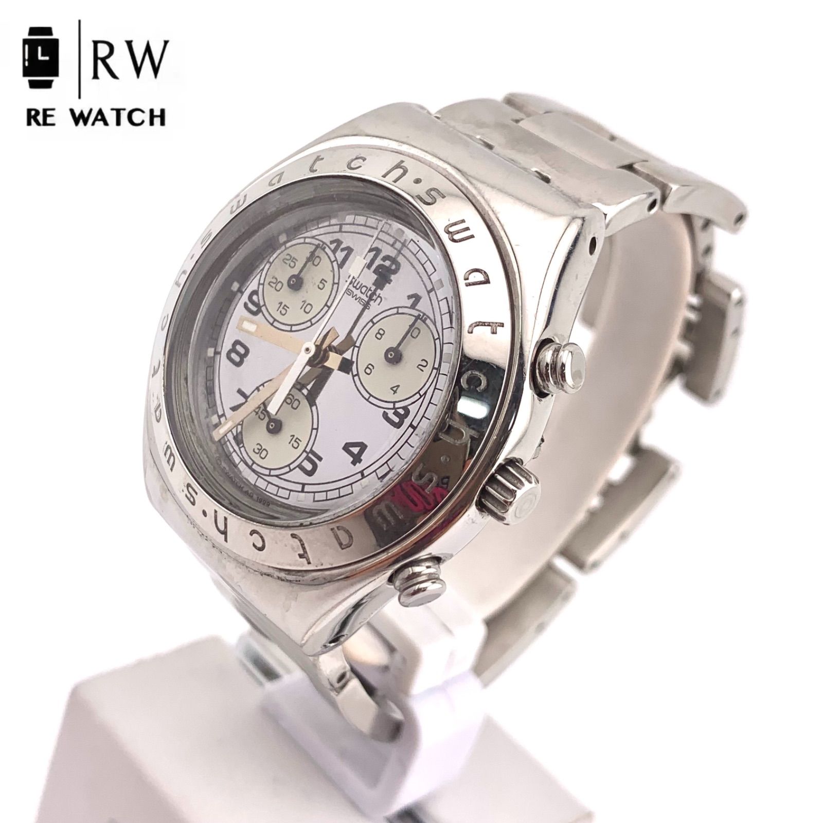 中古】Swatch AG 1999 クロノグラフ 腕時計 シルバー/ブラック ユニ 