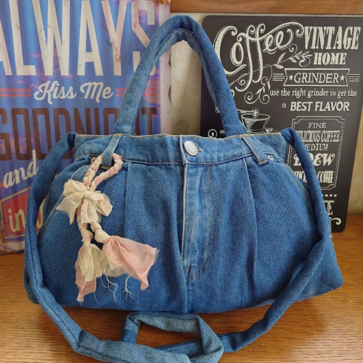 149☆USEDデニムリメイク☆大きめショルダーバッグ☆トートバッグ