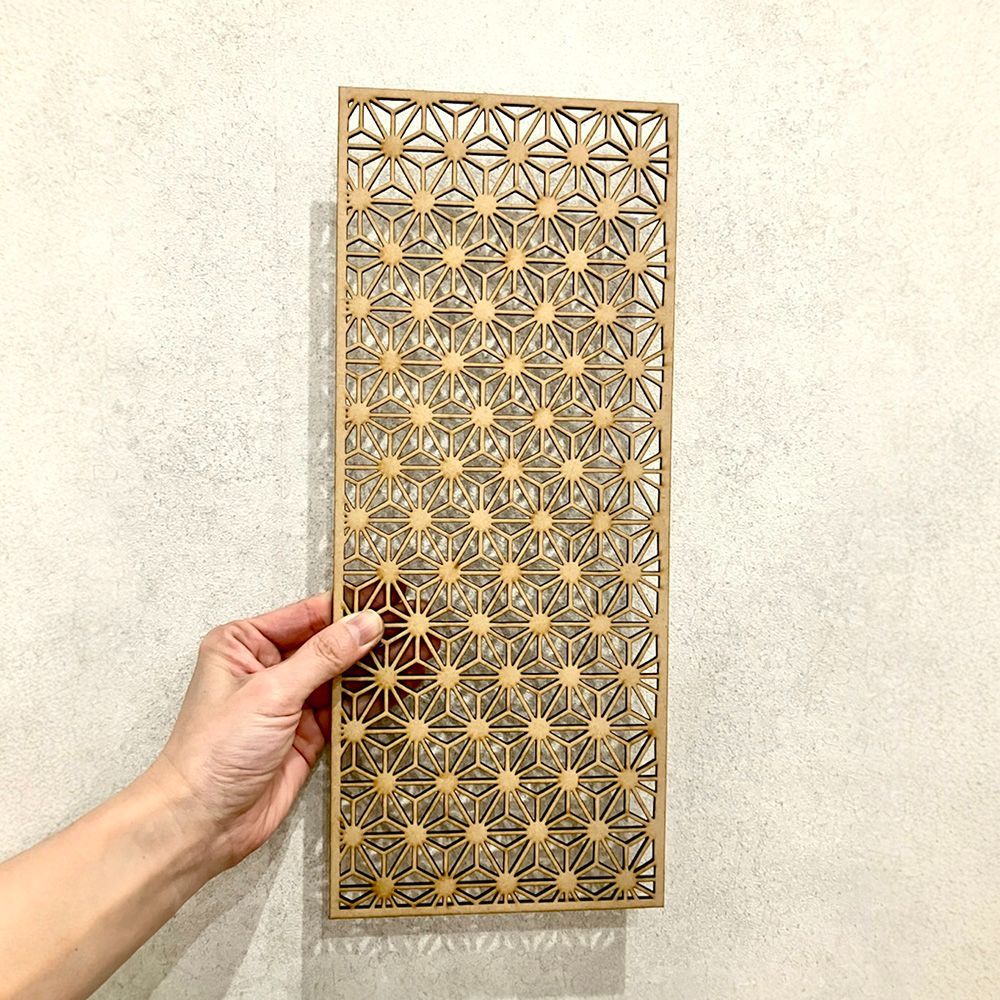縦長 麻の葉 魔除け 神聖 木製プレート 和風 レーザー加工 吉祥文様 和