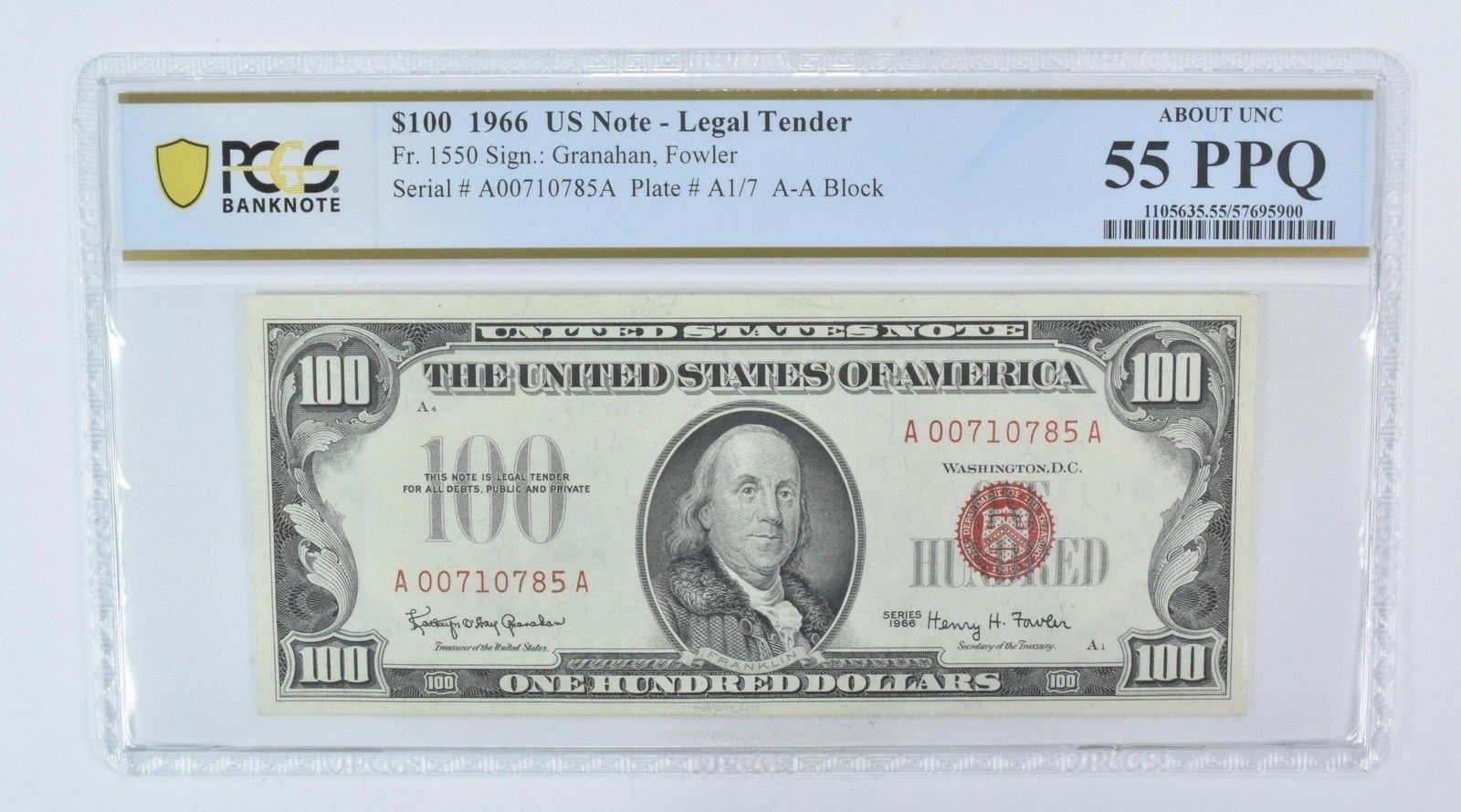 1966年 100ドル 法定通貨 Fr550 約Unc 55 PPQ PCGS *5964 - メルカリ