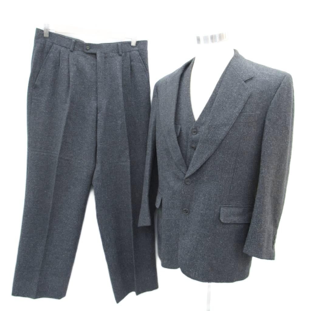 ランバン LANVIN フォーマルスーツ スリーピーススーツ 上下 テーラードジャケットミドル丈 シングルボタン スラックスパンツ アンクル丈 ベスト 上R48-45 下85 グレー /SM7 ■GY61