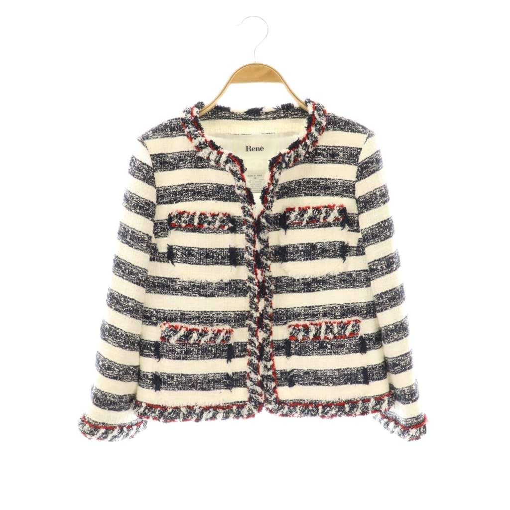 ルネ Rene TISSUE ツイードジャケット アウター ノーカラー ビーズ