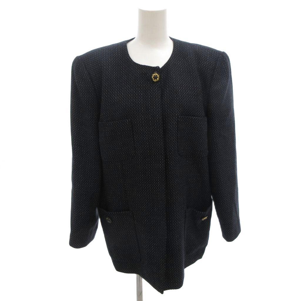 レリアン Leilian ノーカラージャケット 金ボタン ウール 13 紺