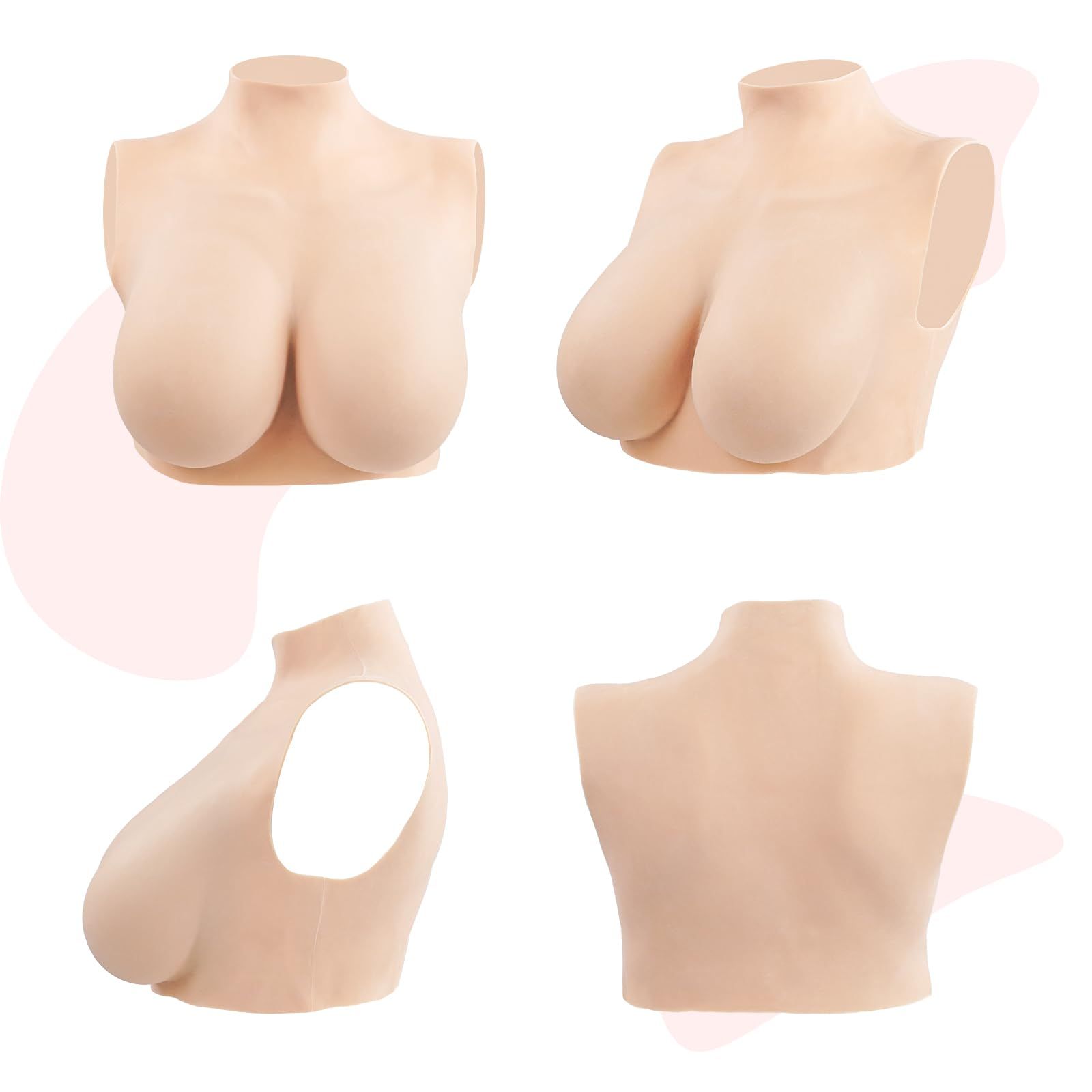 SILI FEELER シリコンバスト 無乳頭 人工乳房 女装バスト ハイネック 薄型軽量 偽乳 仮胸 シリコン胸 女装 変装 仮装 コスプレ コスチューム 男の娘 女性になる 漫画胸 リアル シリコン充填C Dカップ アイボリーホワイト