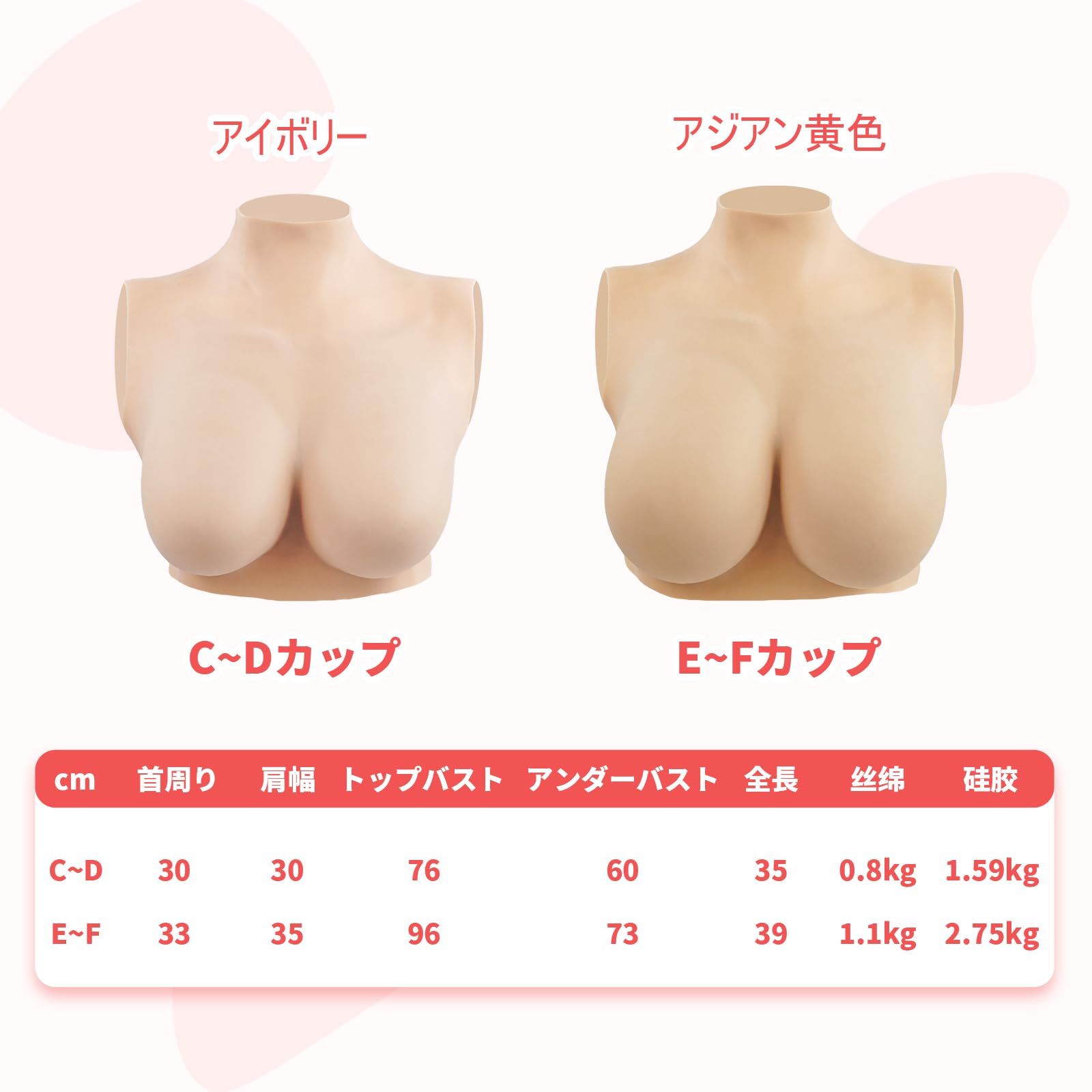  SILI FEELER シリコンバスト 無乳頭 人工乳房 女装バスト ハイネック 薄型軽量 偽乳 仮胸 シリコン胸 女装 変装 仮装 コスプレ コスチューム 男の娘 女性になる 漫画胸 リアル シリコン充填C Dカップ アイボリーホワイト その他 文房具 事務用品