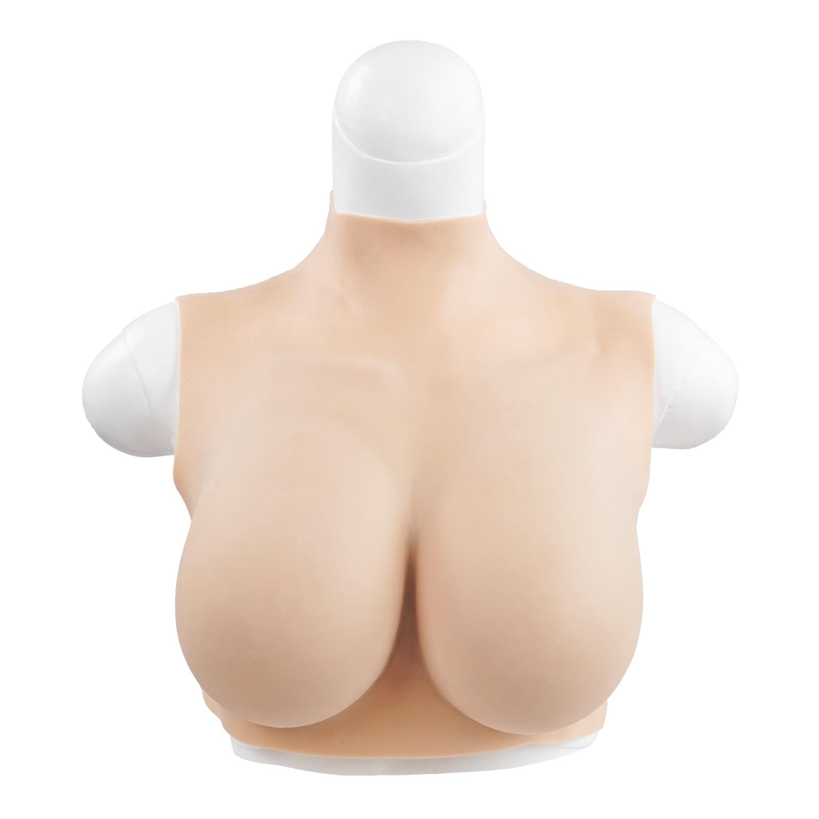 SILI FEELER シリコンバスト 無乳頭 人工乳房 女装バスト ハイネック 薄型軽量 偽乳 仮胸 シリコン胸 女装 変装 仮装 コスプレ コスチューム 男の娘 女性になる 漫画胸 リアル 真綿充填E Fカップ アジア系黄色