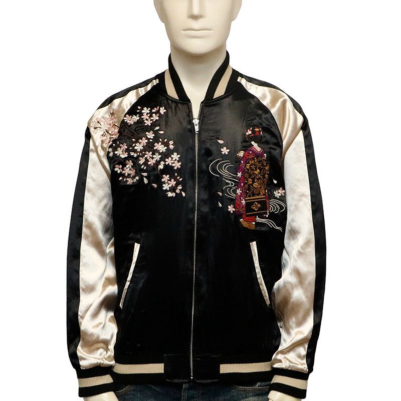 古都古都 ことこと 舞妓 × 桜 柄 刺繍 リバ－シブル スカジャン