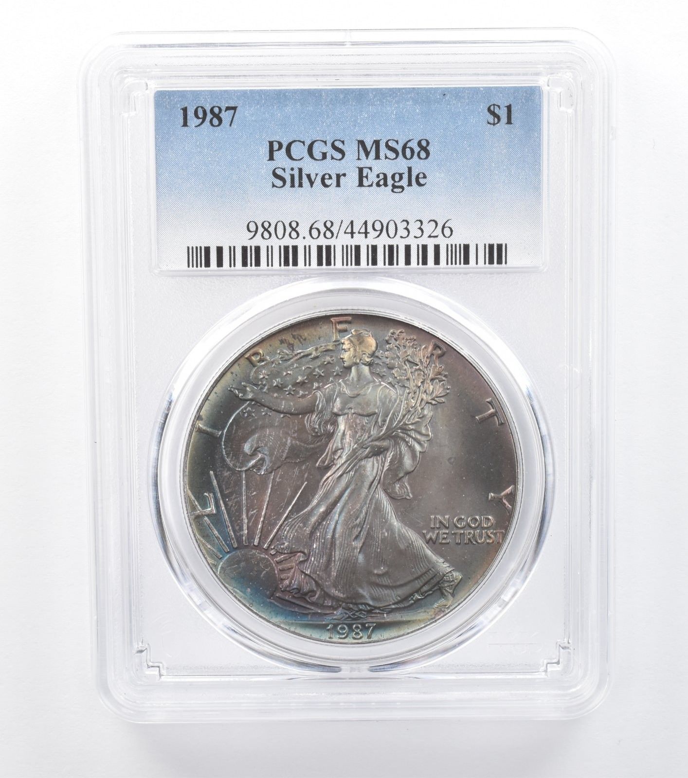 1987年 アメリカン シルバー イーグル MS68 PCGS ブルー/パープル T