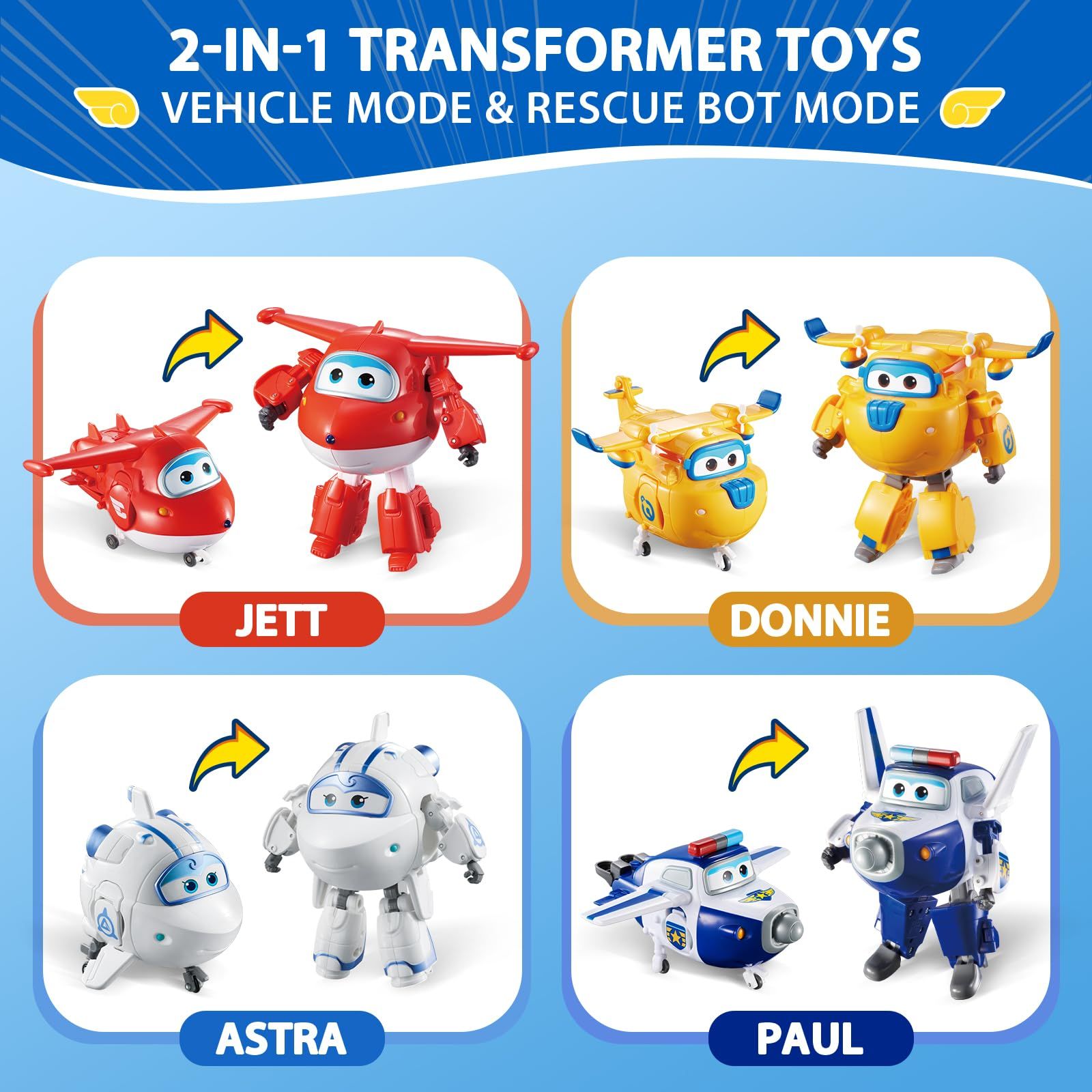 Super Wings - 5インチ 変身キャラクター 4個パック ジェット ポール