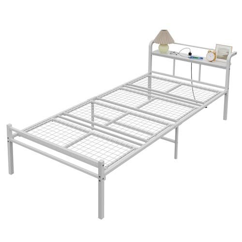 WLIVE ベッドフレーム ベッド シングル パイプベッド コンセント付き 2口コンセント 宮棚 パイプ シングルベッド 静音 頑丈なべっどふれーむ 棚付き 床下収納 高さ30 cm 組立簡単 スチールベッドフレーム bed frame single