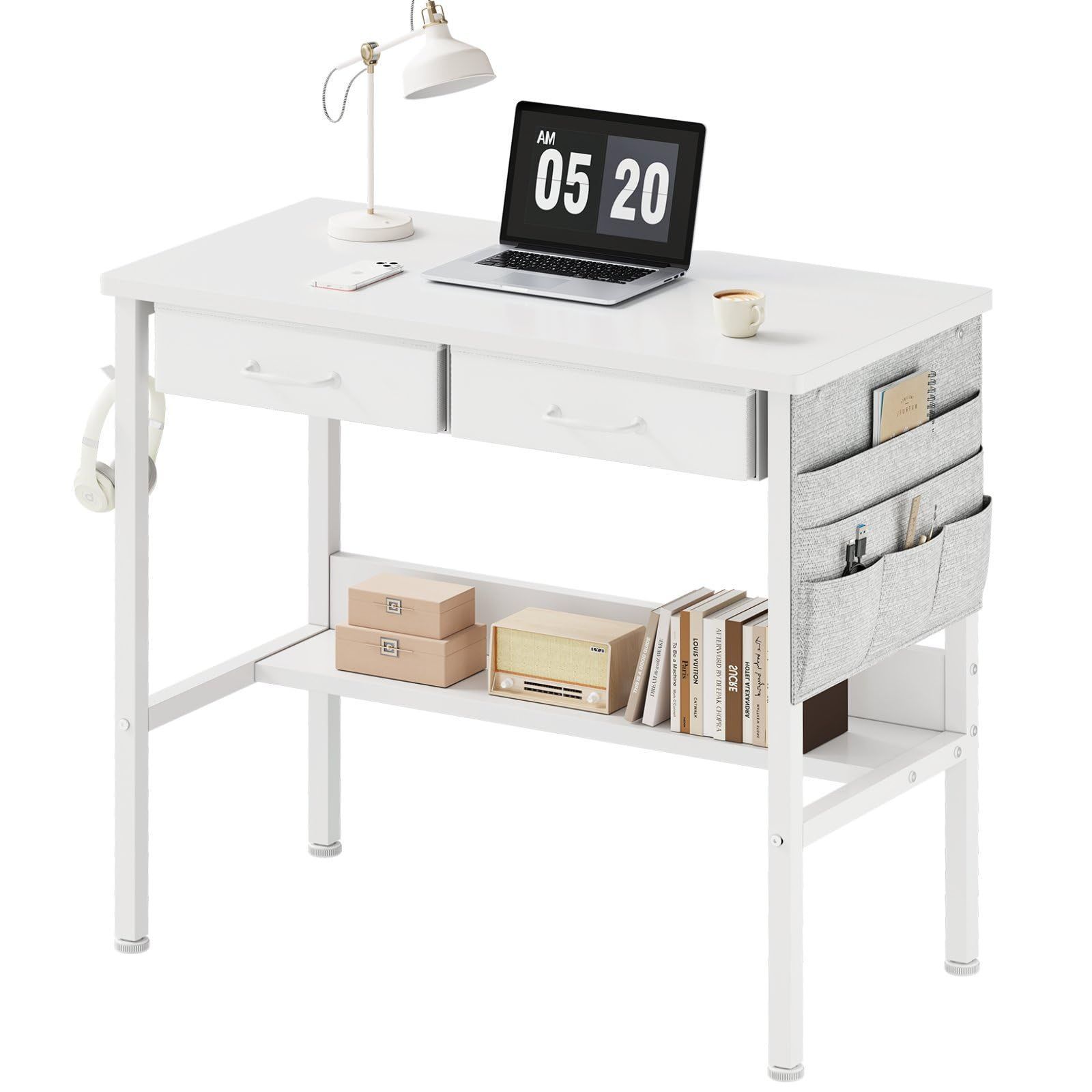 Maihail 机 pcデスク パソコンデスク コンパクト一人暮らし 家具 学習机 引き出し付き 下収納棚付き 収納袋付き 小さい ワークデスク幅80 奥行40 cm 白い