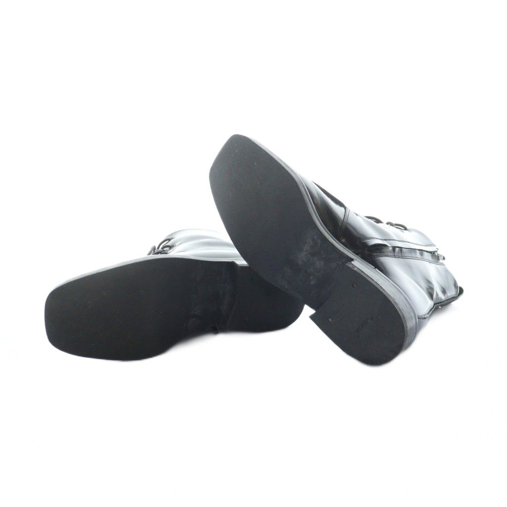 グッチ GUCCI ショートブーツ スクエアトゥ ロゴ レザー 36 23cm 黒