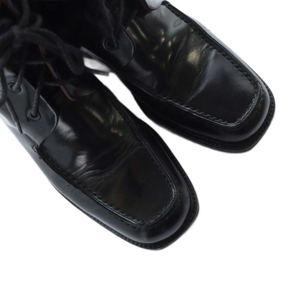 グッチ GUCCI ショートブーツ スクエアトゥ ロゴ レザー 36 23cm 黒