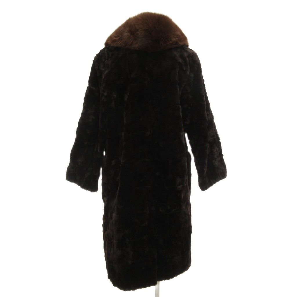 ニナリッチ　ライナーファー付きダークブラウンロングコート　ビィンテージ ニナリッチ NINA RICCI ラムファーコート 毛皮 ロング 衿フォックス