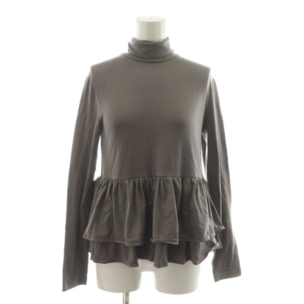 美品✨️yori ヨリ　現行　異素材ペプラムカットソー　グレー　長袖 ヨリ yori カットソー タートルネック フリル ペプラム 長袖 F グレー