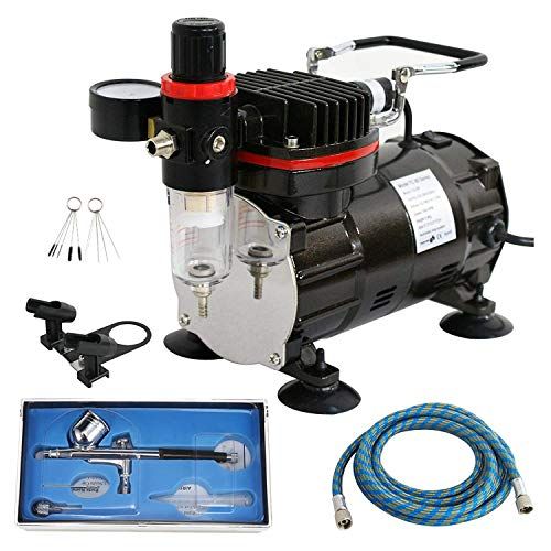 エアーブラシ ミニ コンプレッサー セット ダブルアクション エアブラシ 重力フィード オイルレス エアーコンプレッサー 静音タイプ ハンドピース ホビー プラモデル 塗装 スプレー 05 ca 3 bef