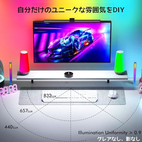  Quntis モニターライト 51 cm RGB バックライト付き 無線リモコン搭載 4種類の色温度 ゲーミングライト ゲーム雰囲気作り デスクトップ デスク照明 Glow 9861 e 5 d 3 その他 キッチン 食器