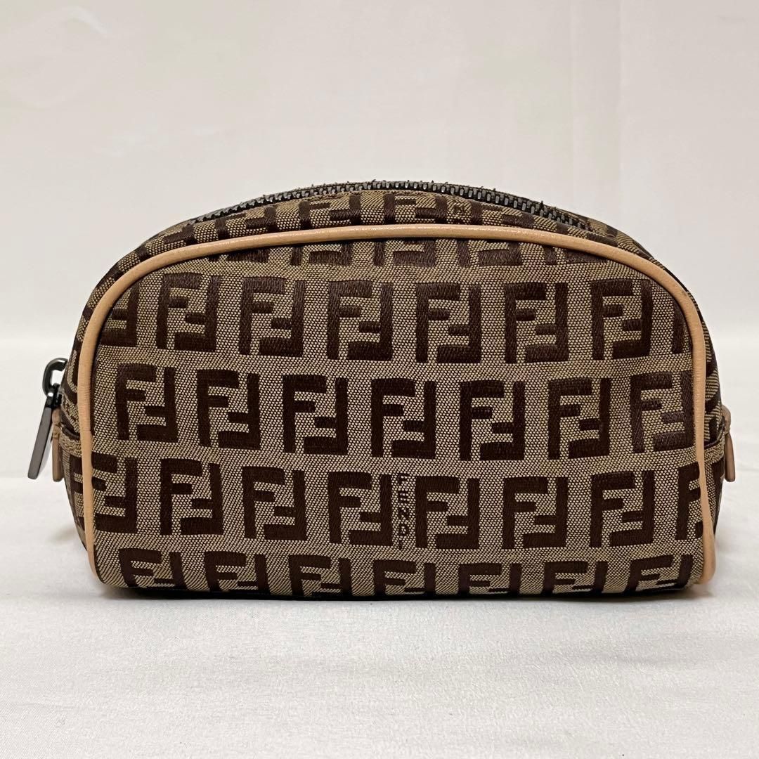 【美品】FENDI ズッカ柄 ズッキーノ ポーチ キャンバス レディース FENDI フェンディ ポーチ 小物入れ キャンバス ズッキーノ FF ベージュ