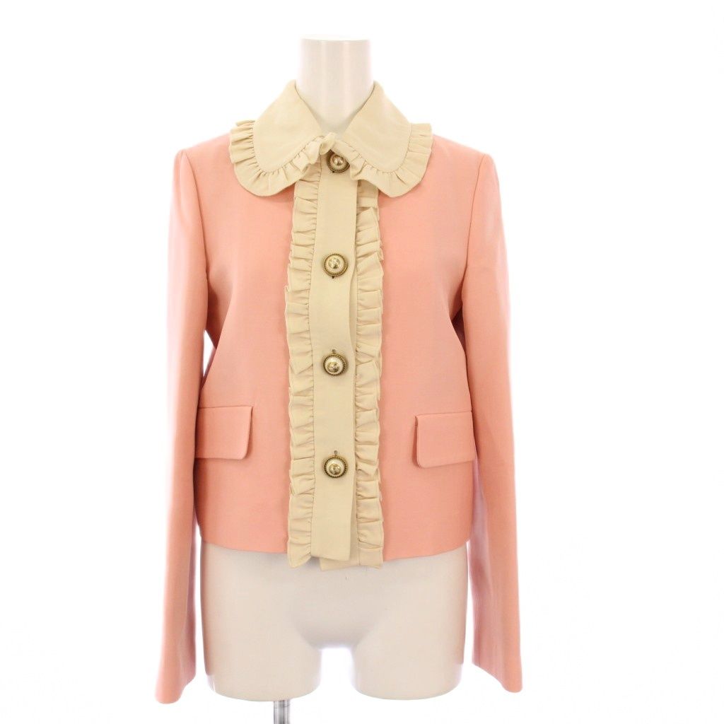 【美品】GUCCI グッチ ツイード クロップド ジャケット 金ボタン グッチ GUCCI フリルトリム クロップドジャケット GGパールボタン 36