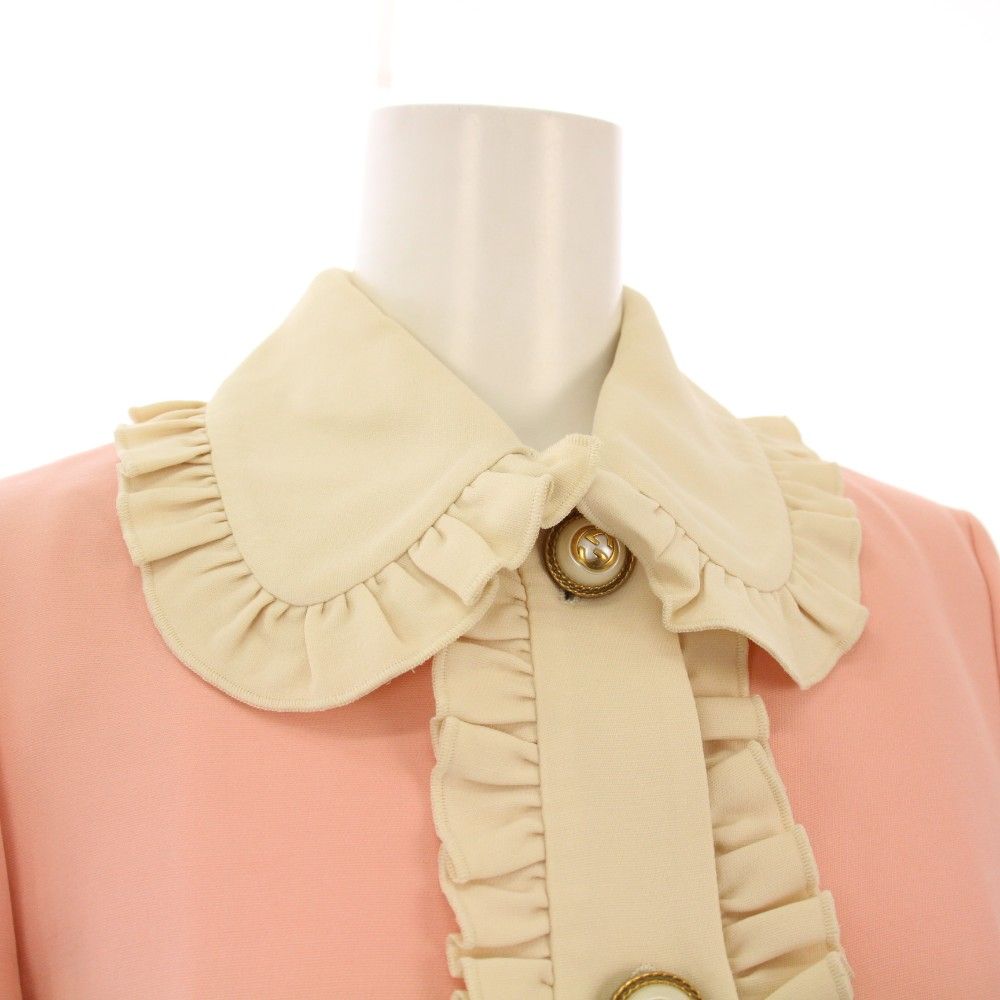 グッチ GUCCI フリルトリム クロップドジャケット GGパールボタン 36